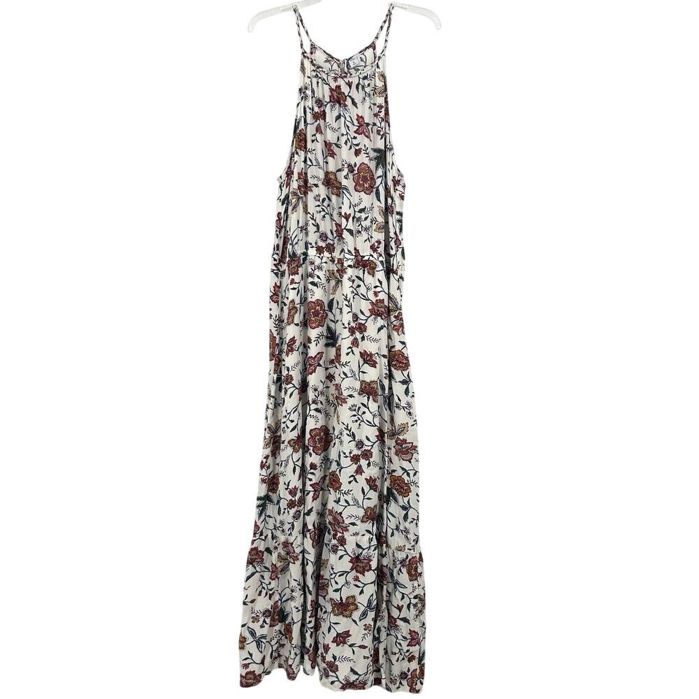Old Navy White Maxi Dress with Rust Floral Print